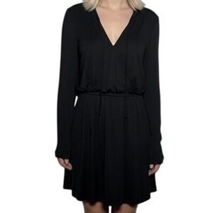 TART Collection Black Modal Long Sleeve Drawstring V Neck Elastic Waist Dress L